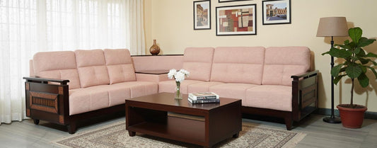 MUGHAL WOODEN L CORNER SOFA SET - 2+1+C+2