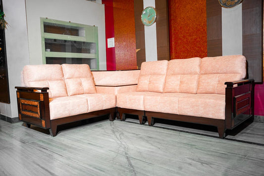 MUGHAL WOODEN L CORNER SOFA SET - 2+1+C+2