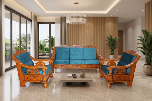 CARVING TEAKWOOD SOFA SET 3+1+1